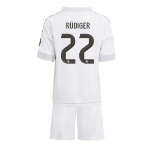 Lacne Dětský Futbalové dres Real Madrid Antonio Rudiger #22 2025-26 Krátky Rukáv - Domáci (+ trenírky)